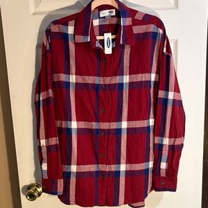 Old Navy Women’s Red Plaid Button-Down Shirt, Blue and White Stripes NWT Medium